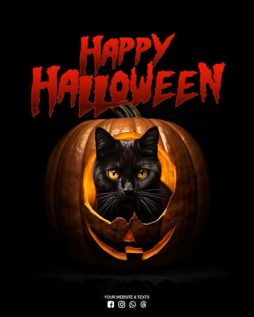 黒猫とジャック・オー・ランタンのハロウィンのソーシャルメディア投稿