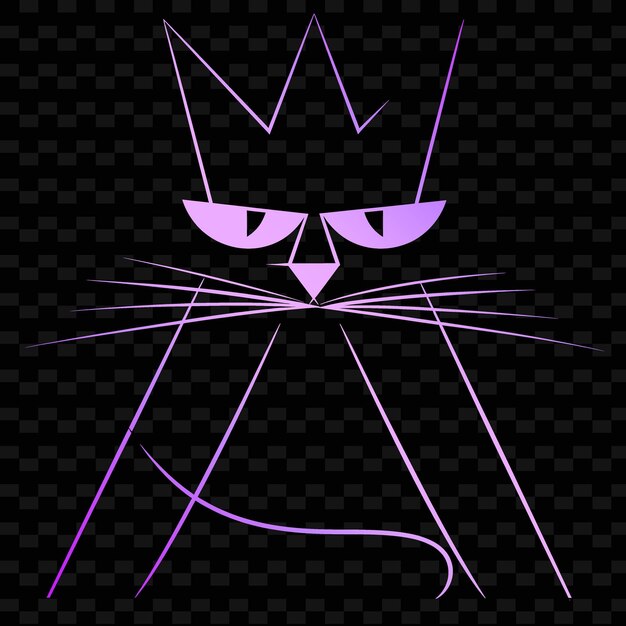 A black cat with purple eyes sits on a transparent background