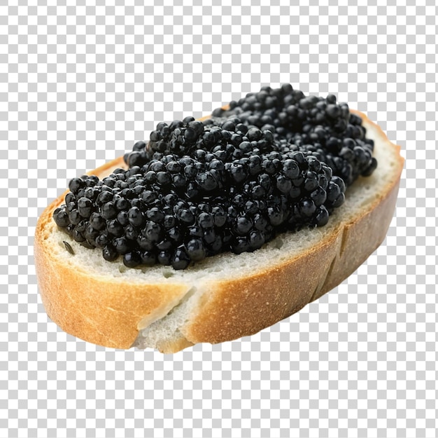 Caviale nero su pane isolato su uno sfondo trasparente