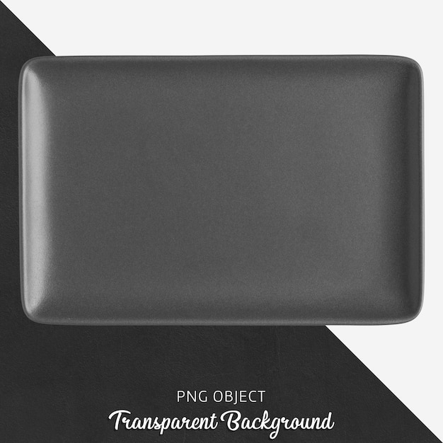 black ceramic rectangle plate on transparent background