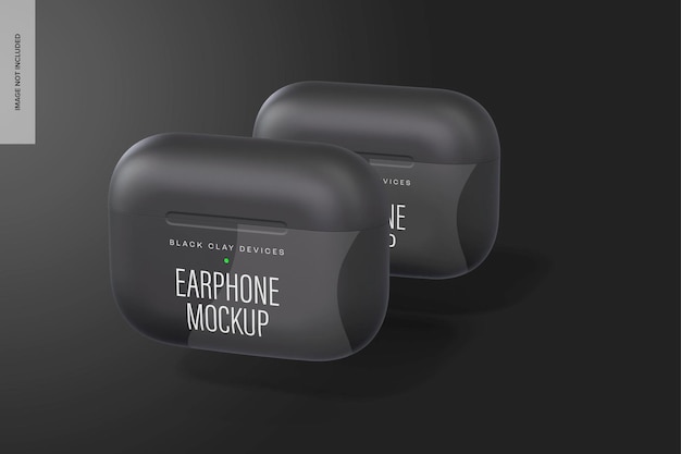 Black Clay Earphones with Case Mockup