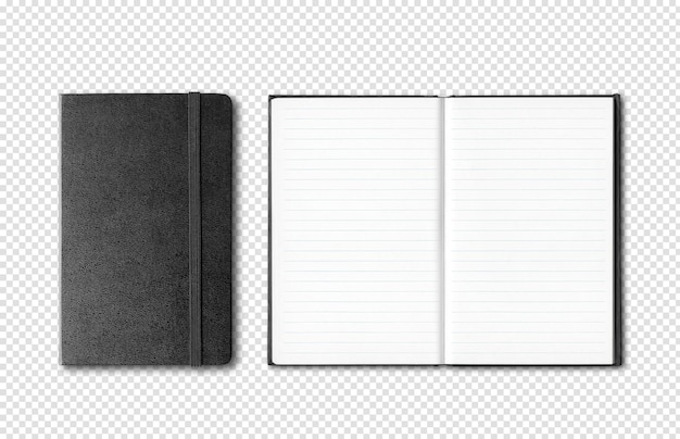 PSD 白で隔離される黒の閉じた状態と開いたノートブック