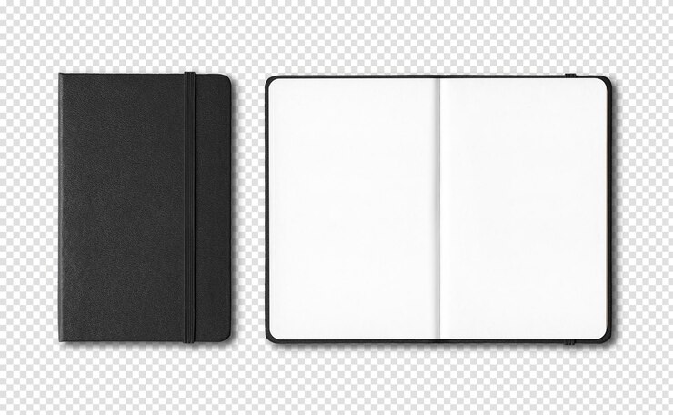 PSD black closed and open notebooks isolated on transparent background