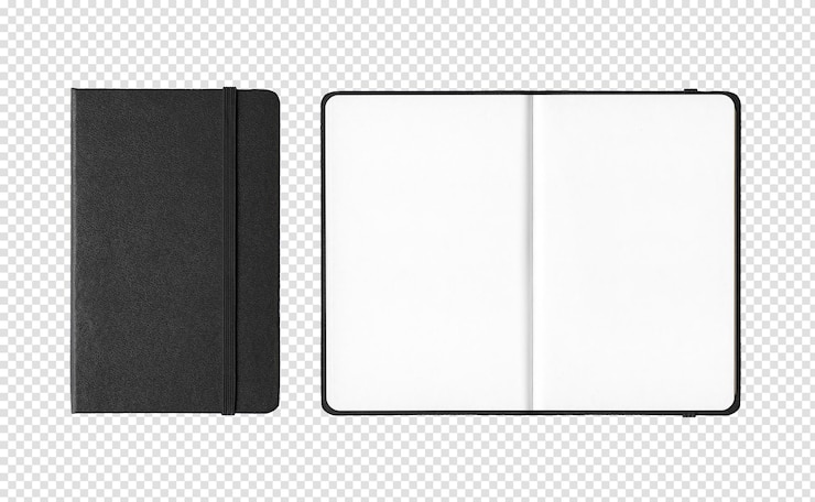 PSD black closed and open notebooks isolated on transparent background
