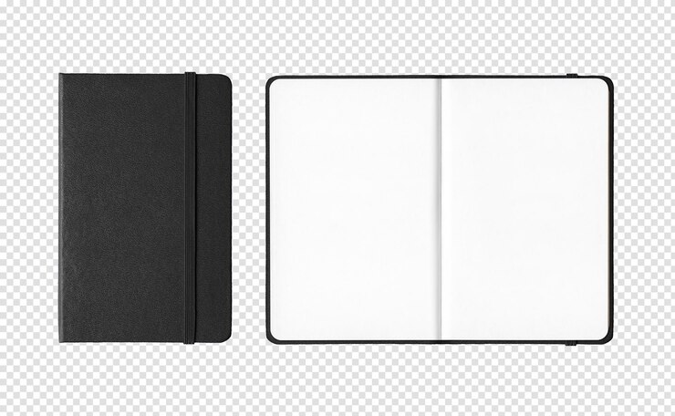 PSD black closed and open notebooks isolated on transparent background