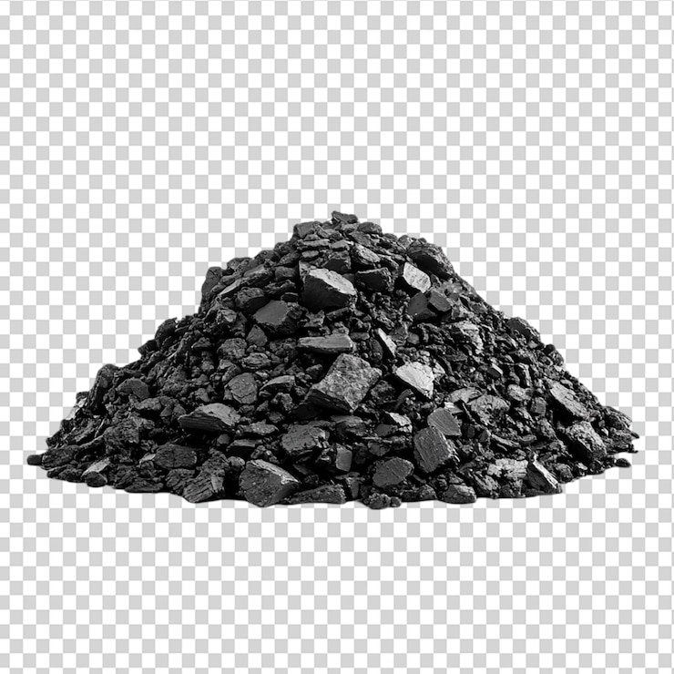 PSD black coal pile fuel energy resource isolated on transparent background