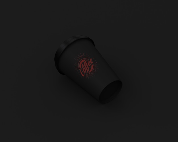 Black coffee cup mockup on dark