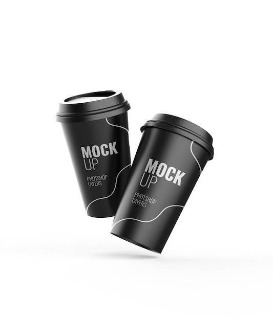 Black coffee hot cup 3d rendering realistic