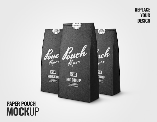 Black coffee pouch paper craft realistic mockup