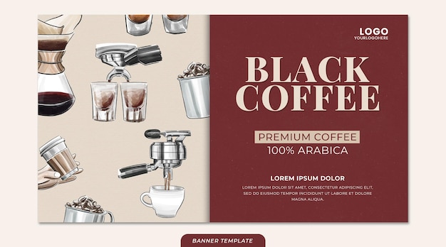 PSD black coffee website banner template for coffee shop