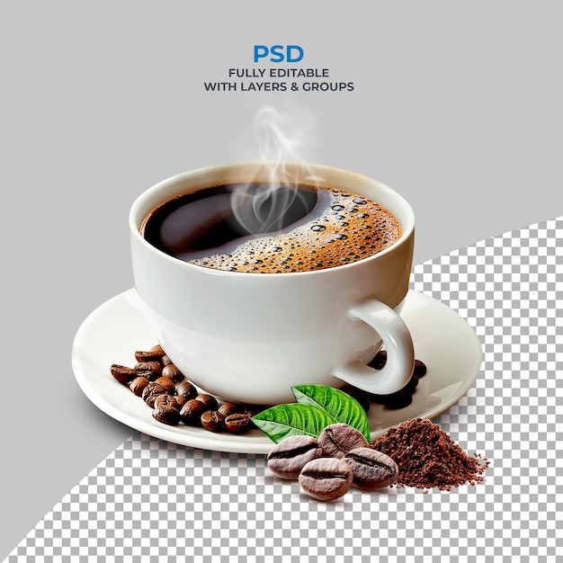 ブラック・イン・ホワイト・カップ・アンド・コーヒー・ビーンズ (Black Coffee in White Cup and Coffee Beans)  黒いコーヒーとコーヒービーンズ(黒いコップ・アンド・ホワイト)