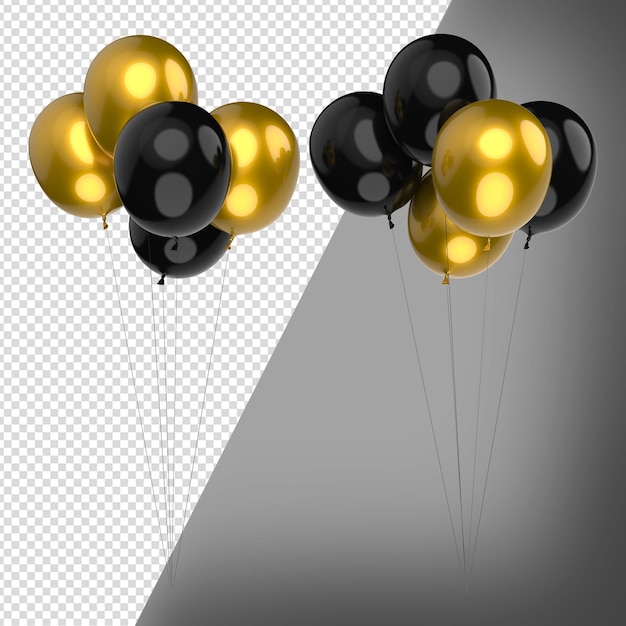 PSD black color gold 3d balloons