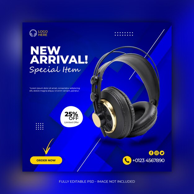 Black color headphone brand product social media instagram banner