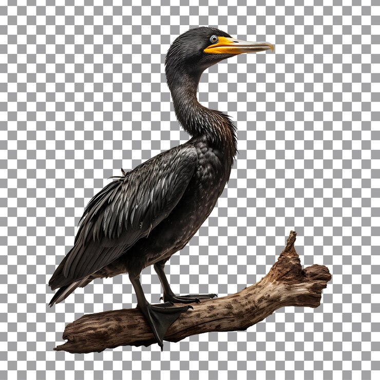 PSD black cormorant png cutout isolated on a transparent background
