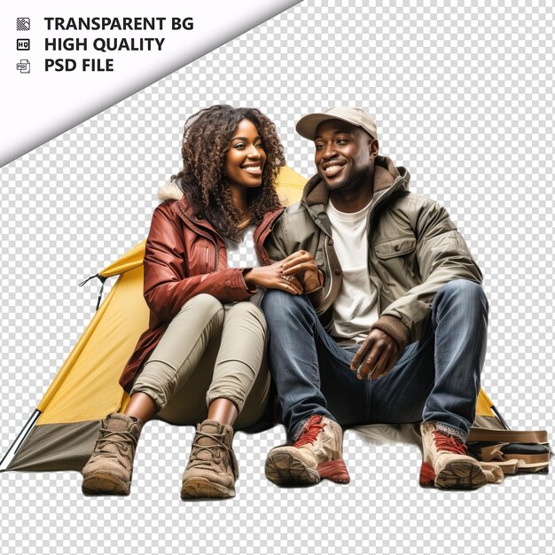 PSD black couple camping ultra realistic style white backgrou