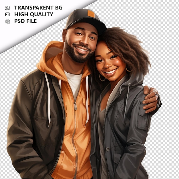 PSD black couple drawing 3d cartoon style white background is