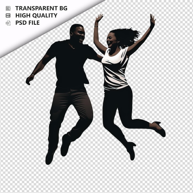 PSD black couple jumping flat icon style white background iso