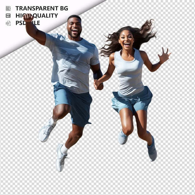 Black couple jumping ultra realistic style white backgrou