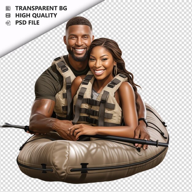 Black couple paddling ultra realistic style sullo sfondo bianco