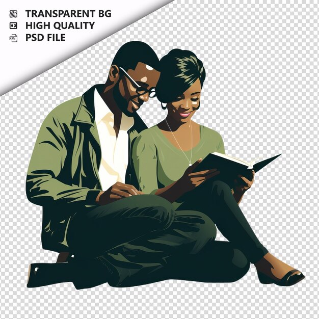 PSD black couple reading flat icon style white background iso