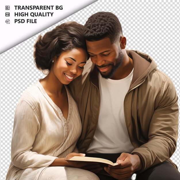 Black couple reading ultra realistic style white backgrou