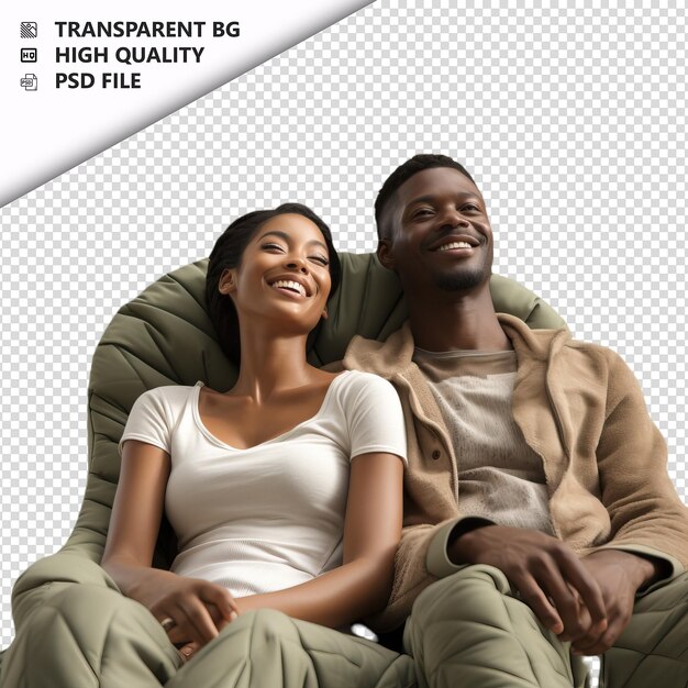 Black couple relaxing ultra realistic style white backgro