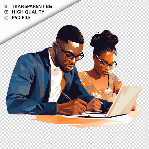 PSD black couple studying flat icon style white background is