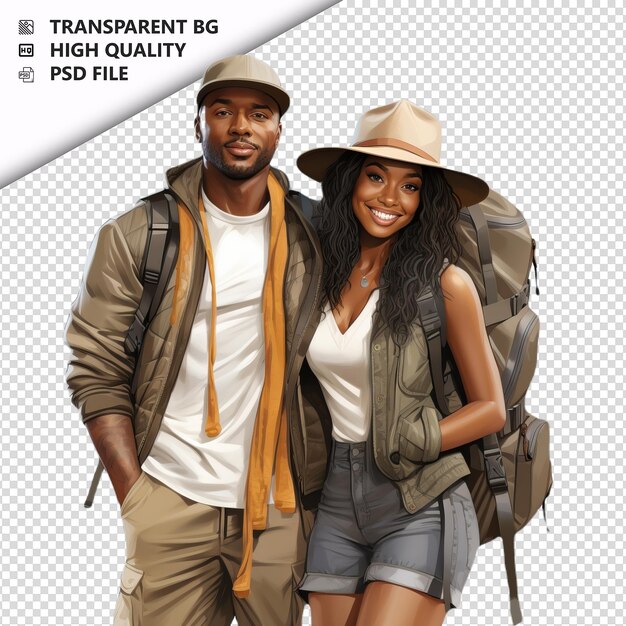 PSD black couple traveling ultra realistic style white backgr