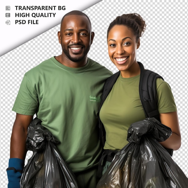 PSD black couple volunteering ultra realistic style white bac