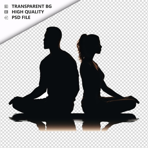 PSD black couple yoga flat icon style white background isolat