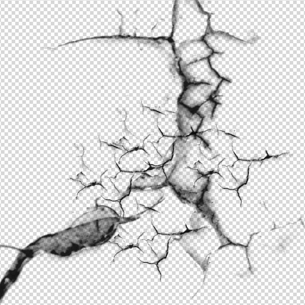 Black cracked surface brush isolated on transparent background