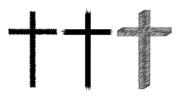 PSD black crosses set rough sketch style isolated on white background