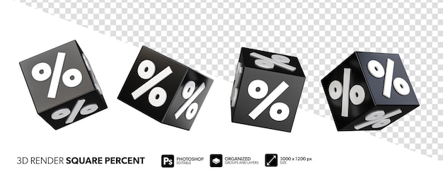 Cubi neri con icone di percentuale in rendering 3d realistico