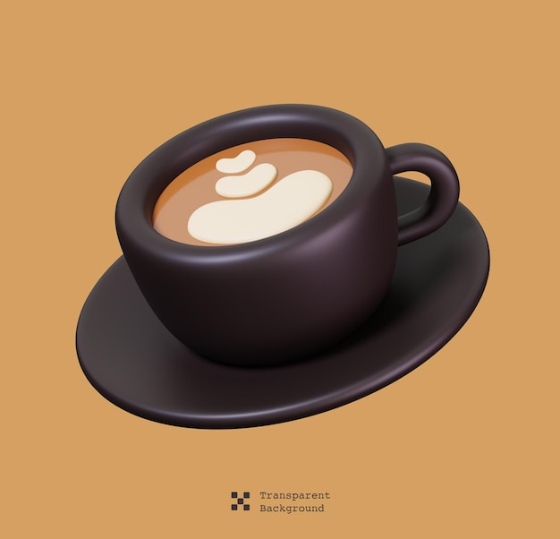 PSD latte nero della tazza di caffè isolato. icona della caffetteria e del caffè. illustrazione di rendering 3d.