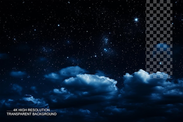 PSD 별이 있는 검은 파란색 밤하늘  ⁇ 색 구름 하늘의 캔버스 투명한 배경