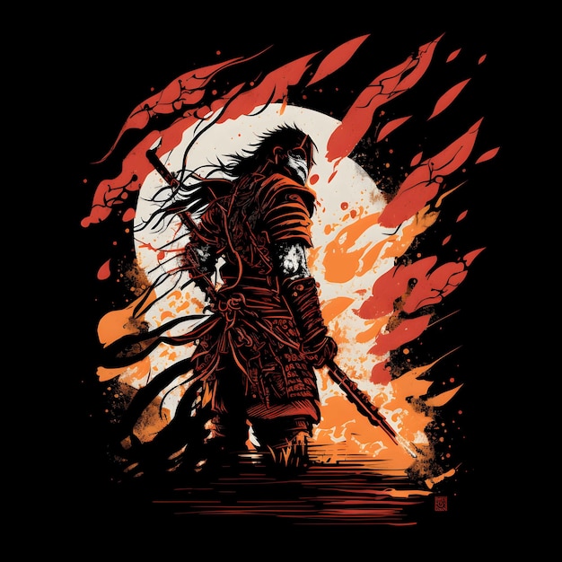 Black death samurai on black background 4096px png painting art style for tshirt clipart design