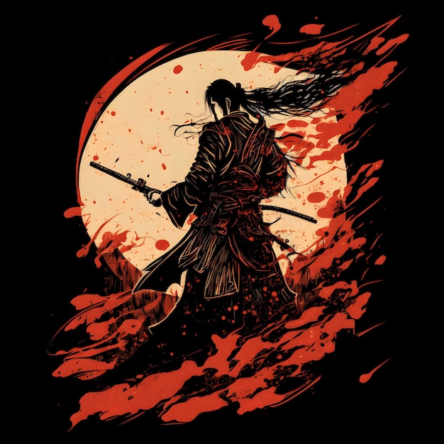 Black death samurai on black background 4096px png painting art style for tshirt clipart design