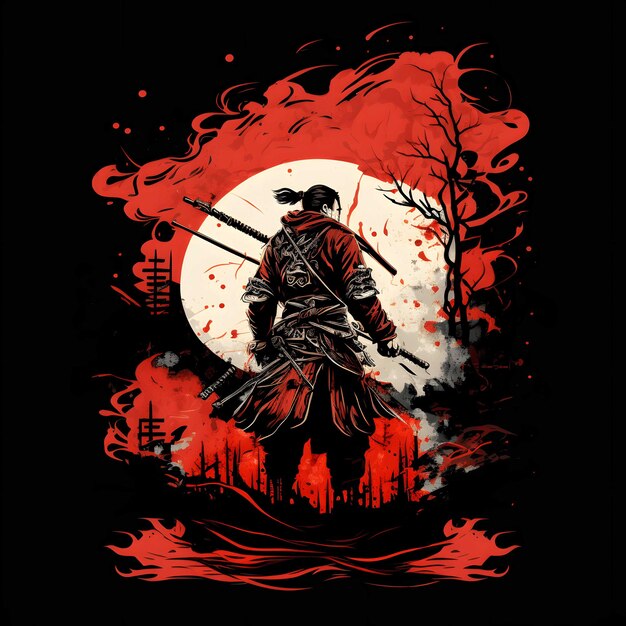 Black death samurai on black background 4096px png painting art style for tshirt clipart design