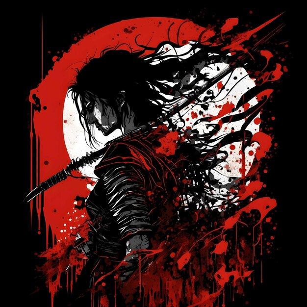 Black death samurai on black background 4096px png painting art style for tshirt clipart design