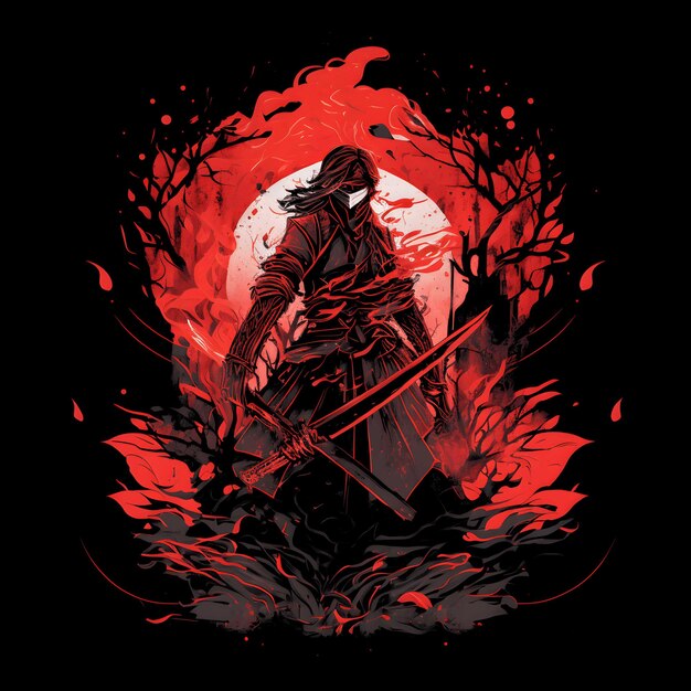 PSD samurai della morte nera su sfondo nero 4096px png stile artistico trasparente per il design di clipart di tshirt