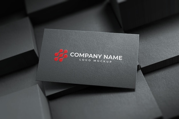 PSD black debossed business card with dark background