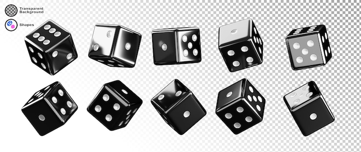 PSD black dice isolated 3d render icons set realistic casino game cubes poker backgammon or craps gambling and sport bet concept lucky die roll square shapes on white background