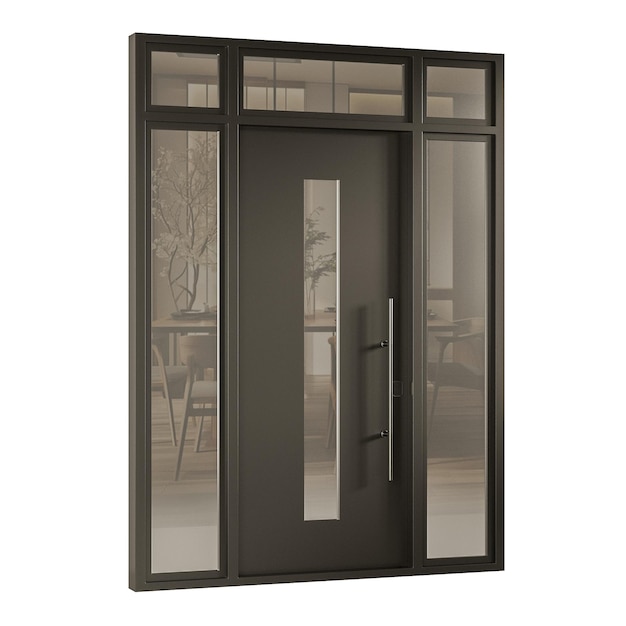 a black door with a glass window in the middle