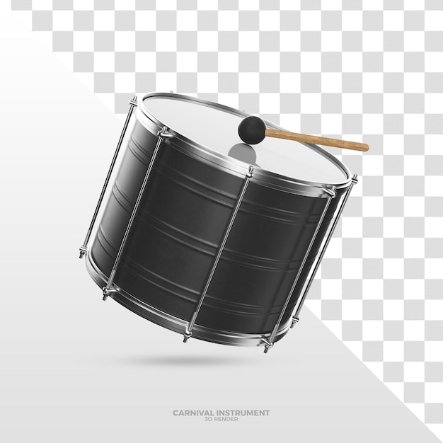 Black drum bumbo instrument 3d render for carnaval