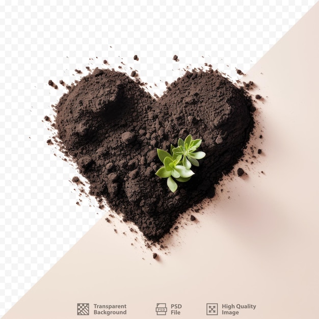 PSD Черная земля в форме сердца, используемая для посадки домашних растений и саженцев. концепция хобби, подготовка к весеннему садоводству. изолированный на прозрачном фоне.