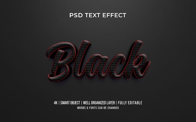 Black editable 3d text effect mockup style template