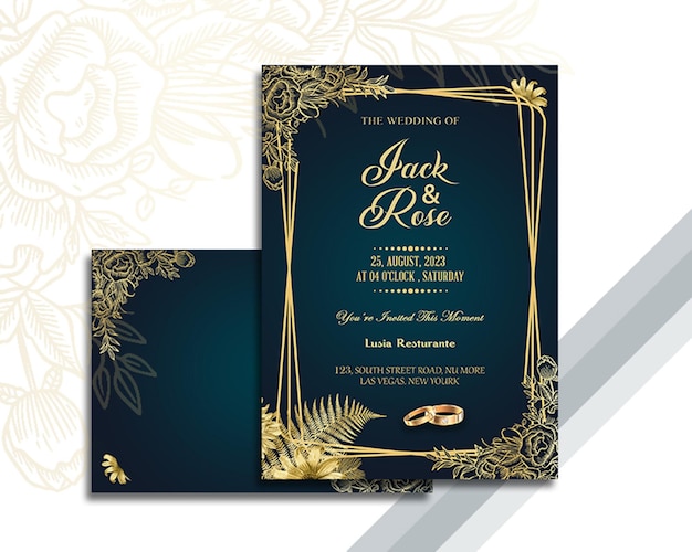 black_editable_floral_golden_luxury_wedding_invitation card_design_template_flyer_post_save the date