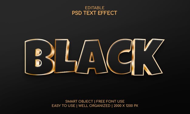 Black editable text with golden effect with smart object