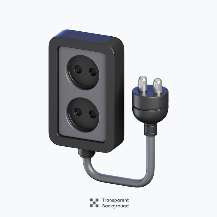 PSD black electrical outlet and plug isolated electric home appliances icon concept 3d render