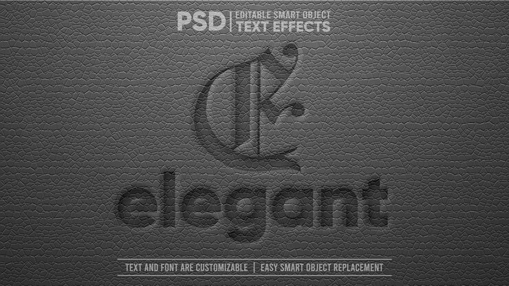 PSD black elegant leather 3d editable smart object text effect